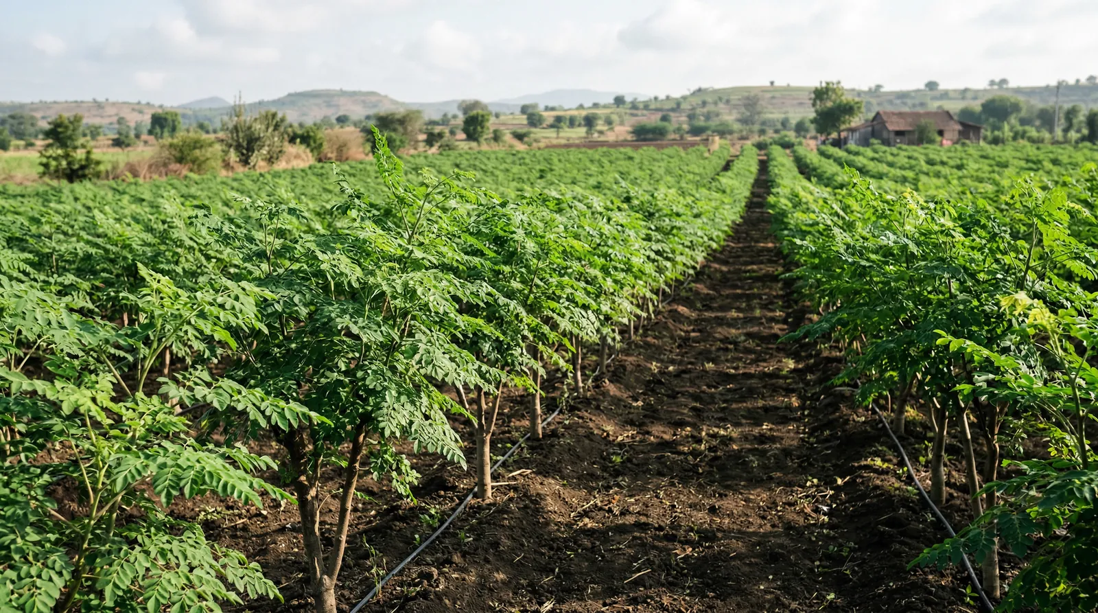 Campo de Moringa Oleífera em crescimento para forragem
